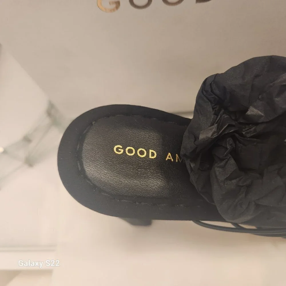 Good American Heels Black Sandals Caged Neoprene. NIB. Size: various